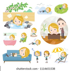 A set of School girl about relaxing.
There are actions such as vacation and stress relief.
It's vector art so it's easy to edit.