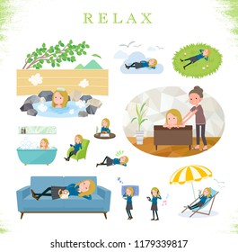 A set of school girl about relaxing.There are actions such as vacation and stress relief.It's vector art so it's easy to edit.