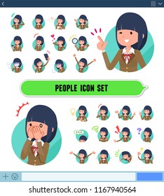 A set of school girl with expresses various emotions on the SNS screen.There are variations of emotions such as joy and sadness.It's vector art so it's easy to edit.