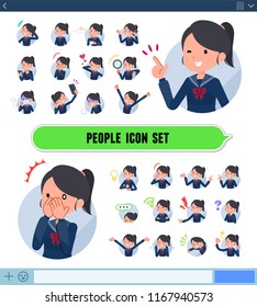 A set of school girl with expresses various emotions on the SNS screen.There are variations of emotions such as joy and sadness.It's vector art so it's easy to edit.