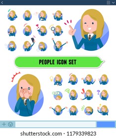 A set of school girl with expresses various emotions on the SNS screen.There are variations of emotions such as joy and sadness.It's vector art so it's easy to edit.