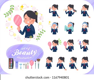 A set of school girl on beauty.There are various actions such as skin care and makeup.It's vector art so it's easy to edit.