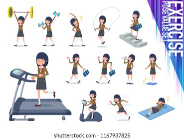 A set of school girl on exercise and sports.There are various actions to move the body healthy.It's vector art so it's easy to edit.