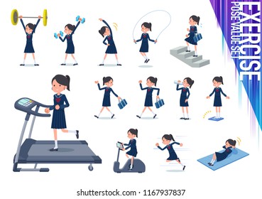 A set of school girl on exercise and sports.There are various actions to move the body healthy.It's vector art so it's easy to edit.