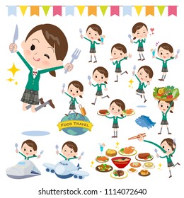 A set of School girl on food events.
There are actions that have a fork and a spoon and are having fun.
It's vector art so it's easy to edit.