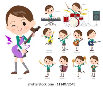 A set of School girl playing rock 'n' roll and pop music.
There are also various instruments such as ukulele and tambourine.
It's vector art so it's easy to edit.