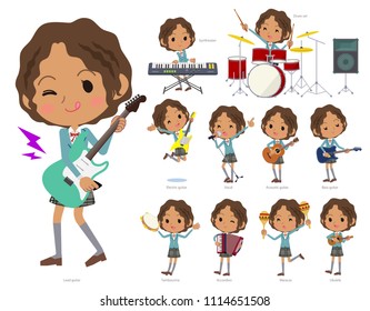 A set of School girl playing rock 'n' roll and pop music.
There are also various instruments such as ukulele and tambourine.
It's vector art so it's easy to edit.