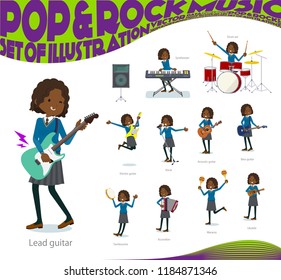 A set of school girl playing rock 'n' roll and pop music.There are also various instruments such as ukulele and tambourine.It's vector art so it's easy to edit.