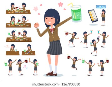 A set of school girl related to alcohol.There is a lively appearance and action that expresses failure about alcohol.It's vector art so it's easy to edit.