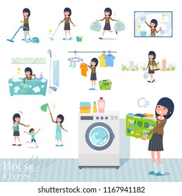 A set of school girl related to housekeeping such as cleaning and laundry.There are various actions such as child rearing.It's vector art so it's easy to edit.