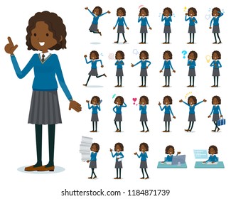 A set of school girl with who express various emotions.There are actions related to workplaces and personal computers.It's vector art so it's easy to edit.