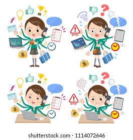 A set of School girl who perform multitasking in the office.
There are things to do smoothly and a pattern that is in a panic.
It's vector art so it's easy to edit.