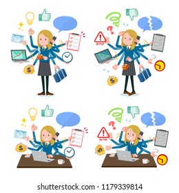 A set of school girl who perform multitasking in the office.There are things to do smoothly and a pattern that is in a panic.It's vector art so it's easy to edit.