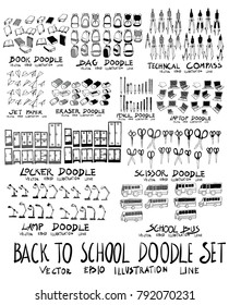 Set of School Hand drawn doodle Sketch line vector scribble