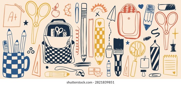 Set of school hand drawn elements with