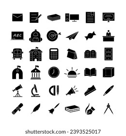 Juego de iconos de la escuela. Paquete de iconos de Educación Negra. Ilustraciones vectoriales