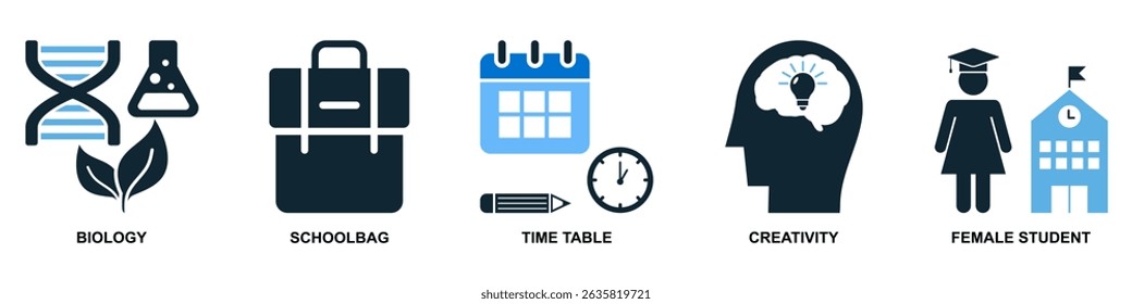 Set of school icon vector for education, academic tools, and student needs. Ideal for school projects, e-learning platforms, and classroom content illustration.