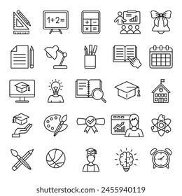 Set of school icon vector illustration. Classroom, students and teacher on isolated background. Education and knowledge sign concept.