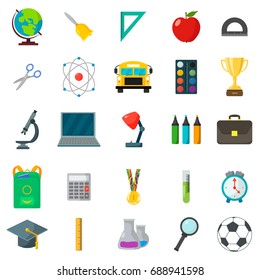 Set of school icons. Cartoon and flat style. White background. Vector illustration.