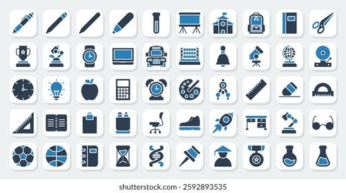 set of school icons in glyph style
