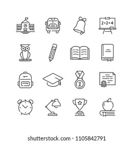 Set of school icons, line style. For your design, logo. Vector illustration.
