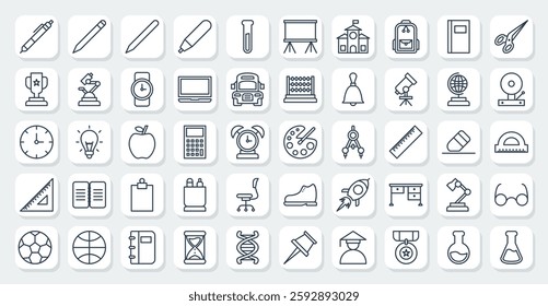 set of school icons in line style