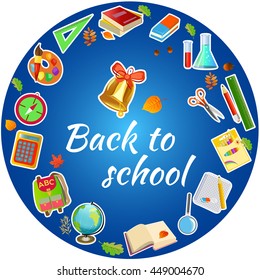The set of school icons on the background. Vector illustration