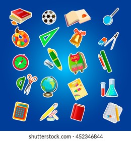 The set of school icons on the background. Vector illustration