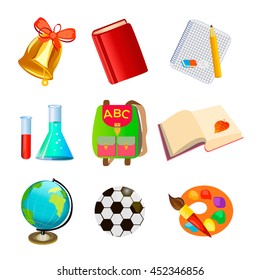 The set of school icons on the background. Vector illustration