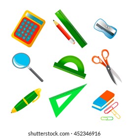 The set of school icons on the background. Vector illustration