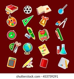 The set of school icons on the background. Vector illustration