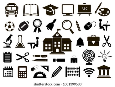 
Set of school icons on white background. Vector illustration.
