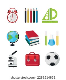 Set of school icons on a white background.