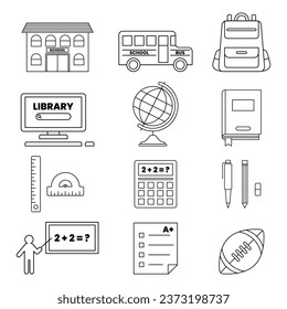 Set of school icons on white background