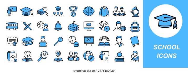 Set of school icons. Outline illustration of school icons vector set isolated on white background.