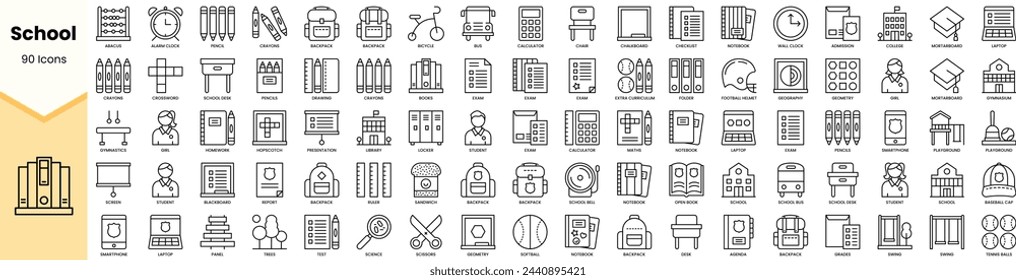 Set of school icons. Simple line art style icons pack. Vector illustration
