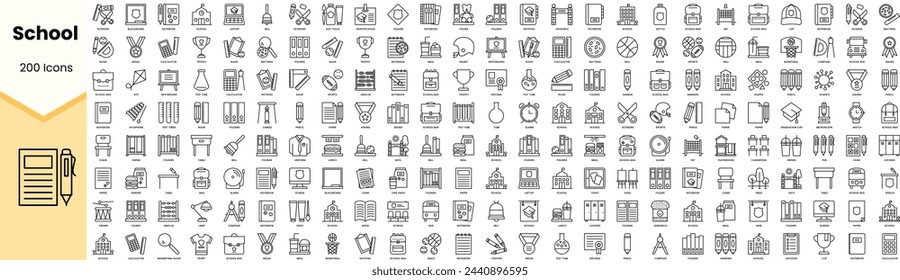 Set of school icons. Simple line art style icons pack. Vector illustration