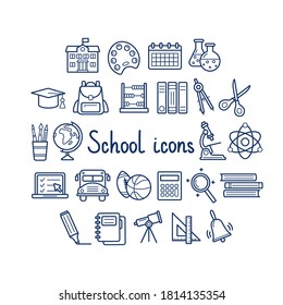 Set of school icons оn white background, vector illustration