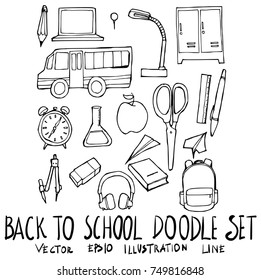 Set of School illustration Hand drawn doodle Sketch line vector