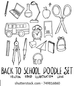 Set of School illustration Hand drawn doodle Sketch line vector