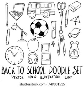 Set of School illustration Hand drawn doodle Sketch line vector