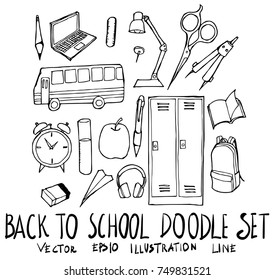Set of School illustration Hand drawn doodle Sketch line vector