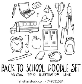 Set of School illustration Hand drawn doodle Sketch line vector