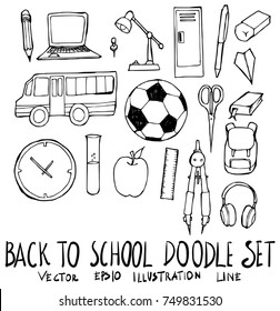 Set of School illustration Hand drawn doodle Sketch line vector