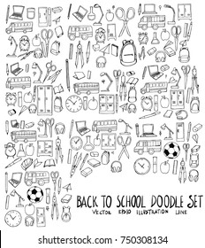 Set of School illustration Hand drawn doodle Sketch line vector