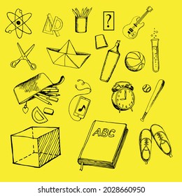 set of School items icons