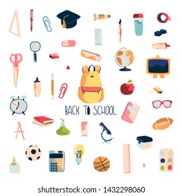 Set of school items on white background. Vector illustration. Eps 10.