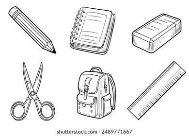 Set of school items on a white background. Back to school