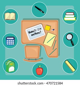 Set of school items.Flat style vector illustration. 