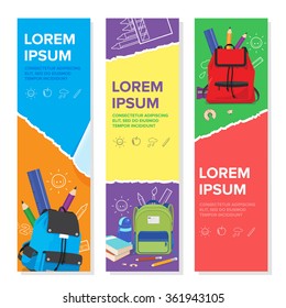 set of school kid banner template,colorful school bags,back to school concept,vertical 